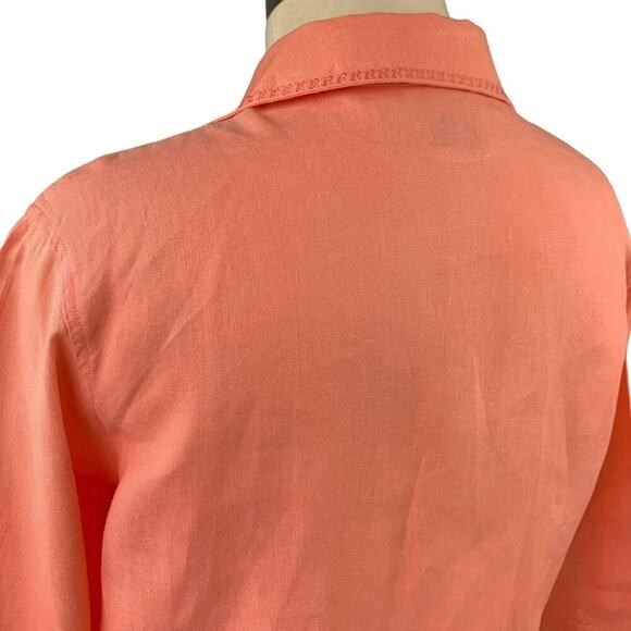 Westbound 100% Linen Long Sleeves Oversized Button Up Tops Shirt Size L Coral - Picture 8 of 13